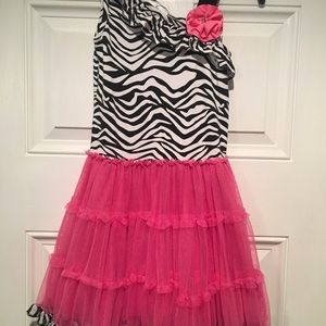 Girls Medium tutu dress hot pink/zebra stripes